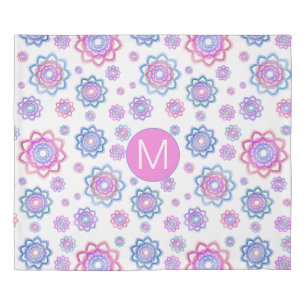 Lotus Flower Monogram Modern Pink Pastel Green Duvet Cover