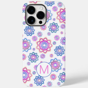 Lotus Flower Monogram Simple Pink Pastel Green Case-Mate iPhone 14 Pro Max Case