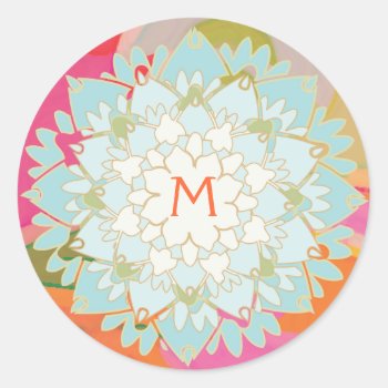 Lotus Flower Monogrammed Sticker by pixiestick at Zazzle