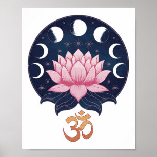 Lotus Flower Moon Phases Zen Yoga Lover Spiritual Poster