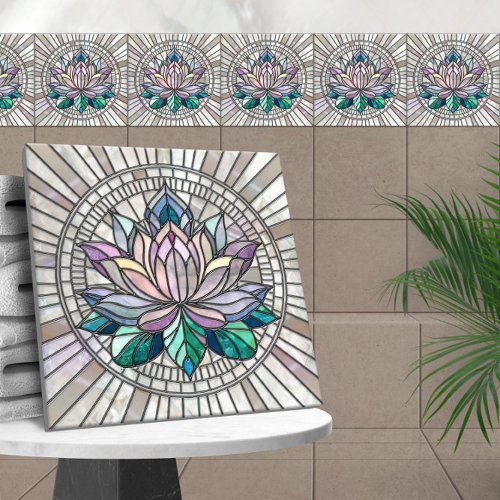 Lotus Flower Mosaic Art Ceramic Tile