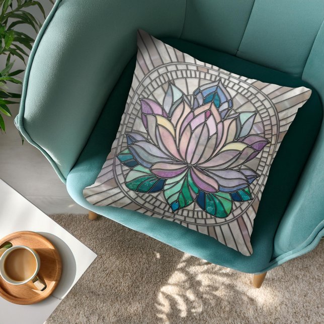Lotus Flower Mosaic Art Throw Pillow (Creator Uploaded)