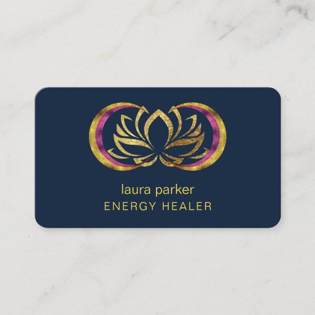 Lotus Flower Mystic Moon Crescent Reiki Healer Business Card (Front)