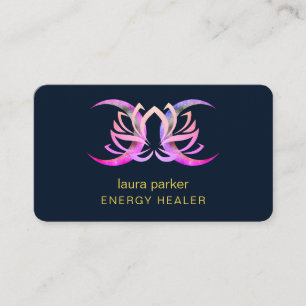 Lotus Flower Mystic Moon Purple Gold Reiki Healer Business Card