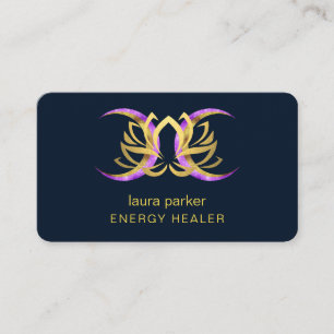 Lotus Flower Mystic Moon Purple Gold  Reiki Healer Business Card