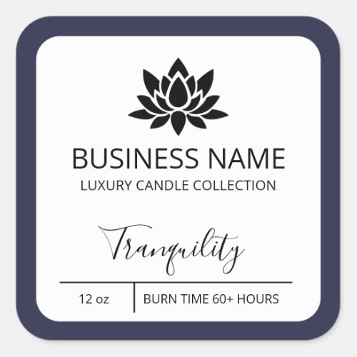 Lotus Flower Navy Blue Border Soy Candle Labels