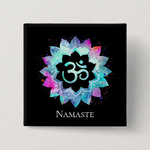 *~* Lotus Flower OM AUM Symbol Watercolor Mandala Button