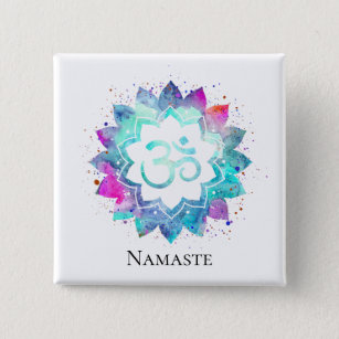 *~* Lotus Flower OM AUM Symbol Watercolor  Mandala Button