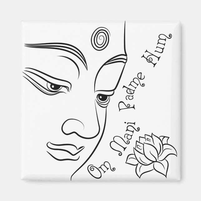 Lotus flower Om Mani Padme Hum Black Magnet (Front)