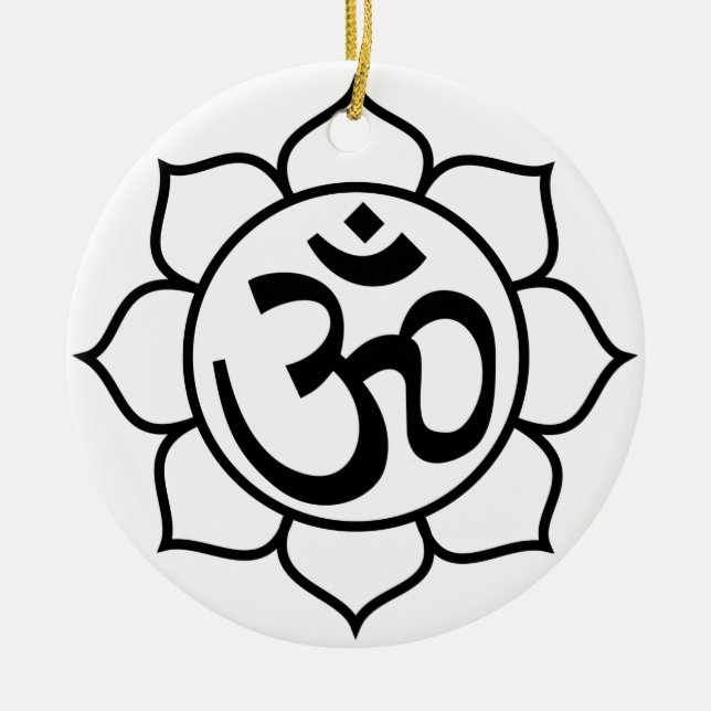 Lotus Flower Om Symbol Ceramic Ornament (Front)