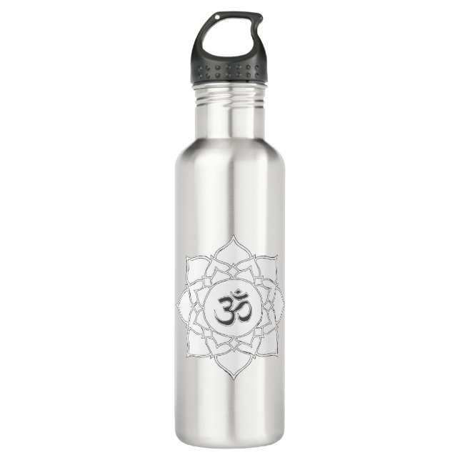 Lotus Flower Om Symbol Drawing Stainless Steel Water Bottle (Front)