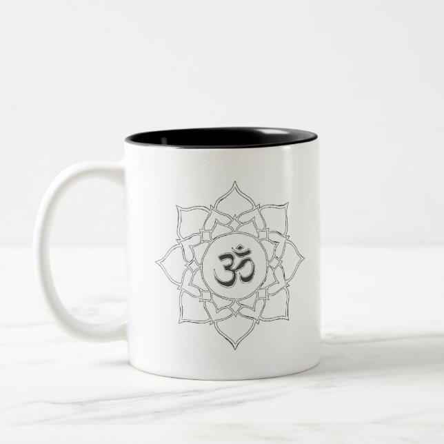 Lotus Flower Om Symbol Drawing Two-Tone Coffee Mug (Left)