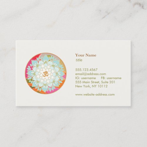 Lotus Flower OM Symbol Yoga Meditation Teacher Business Card