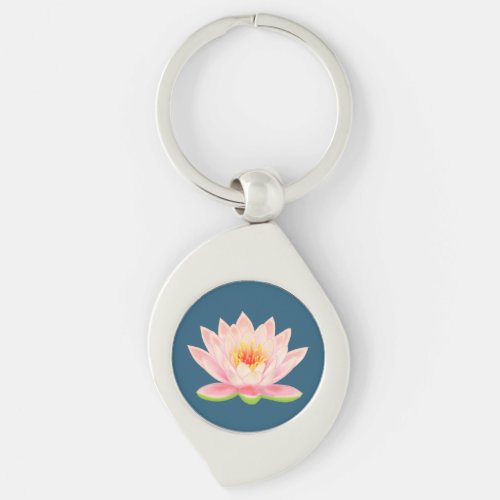 Lotus Flower on Blue Keychain