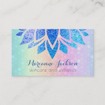 Lotus Flower On Rainbow Pattern Skincare Business Card by indiamylove at Zazzle