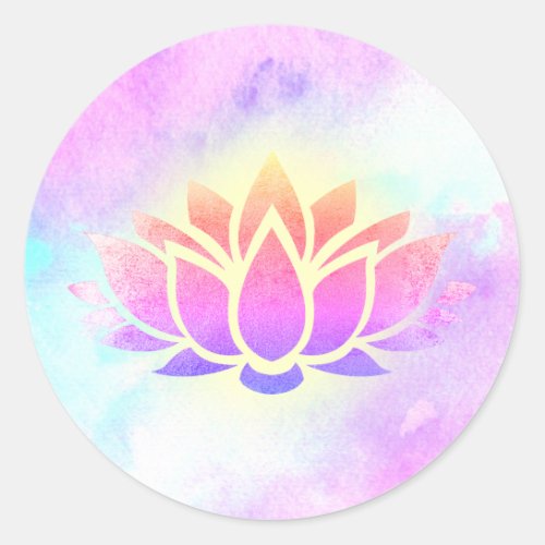 lotus flower on watercolor classic round sticker