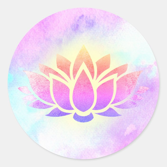 Lotus Flower On Watercolor Classic Round Sticker Zazzle Com