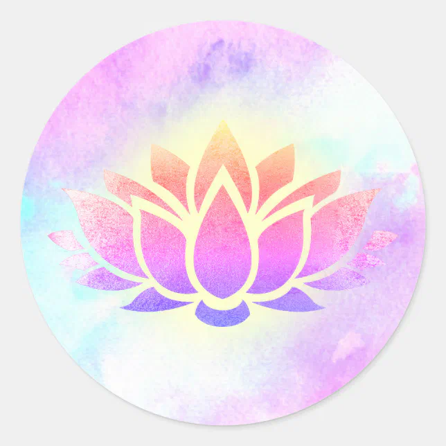 lotus flower on watercolor classic round sticker | Zazzle