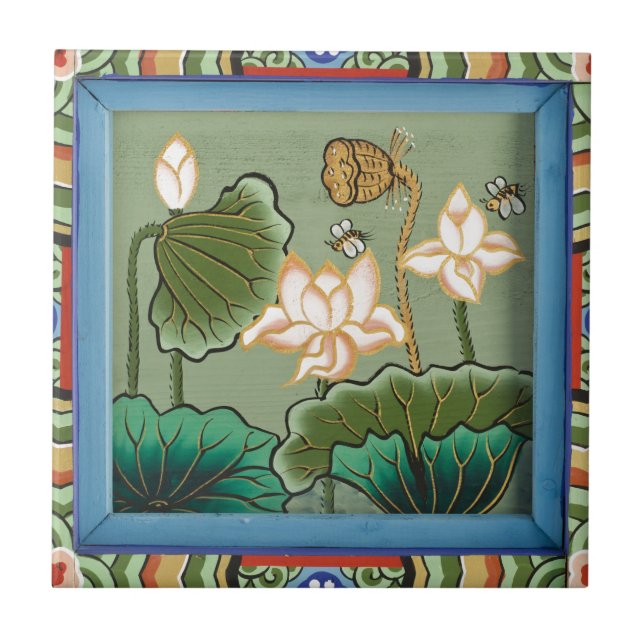 Lotus Flower Oriental Mural Ceramics Ceramic Tile (Front)