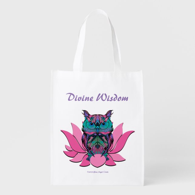 Lotus Flower Owl Grocery Bag (Front)