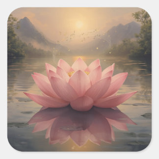 Lotus Flower Painting Collection Square Sticker