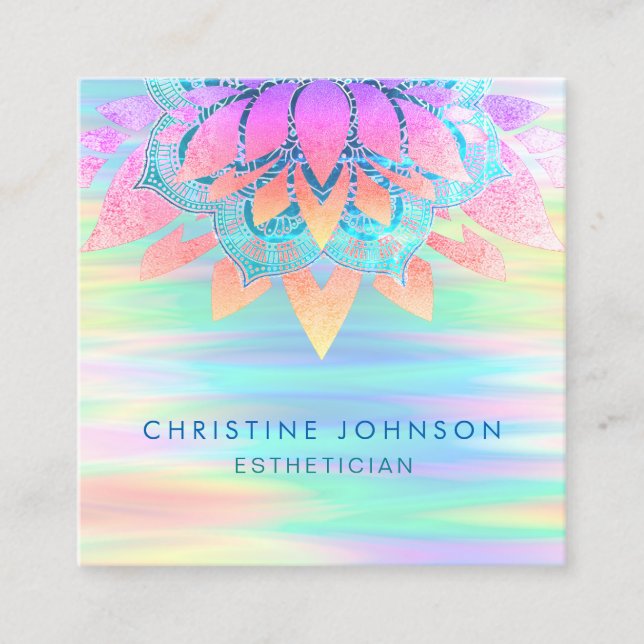lotus flower pastel colors esthetician square business card (Front)