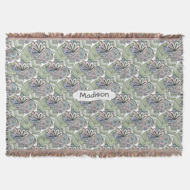 Lotus Flower Pattern custom name throw blanket (Front)