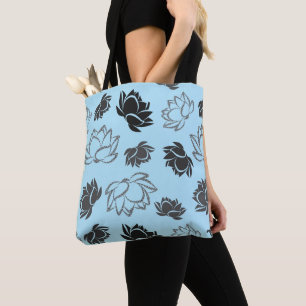 Lotus Flower Pattern in Gray Color Tote Bag
