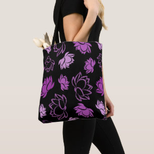 Lotus Flower Pattern in Purple Color Tote Bag