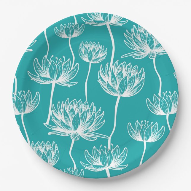 Lotus Flower pattern Paper Plates (Front)