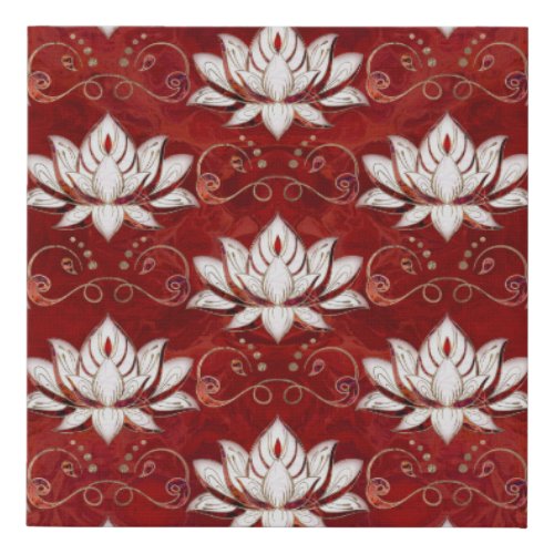 Lotus flower pattern _ red marble and gold faux canvas print