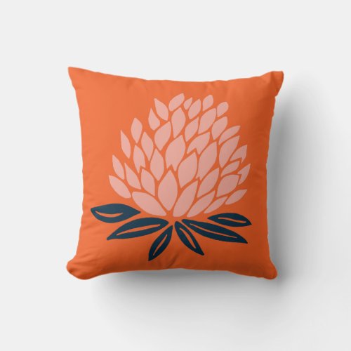 Lotus Flower Pink Blue Orange Throw Pillow