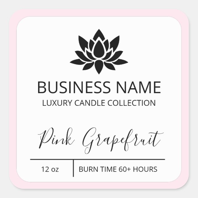 Lotus Flower Pink Border Soy Candle Product Labels (Front)