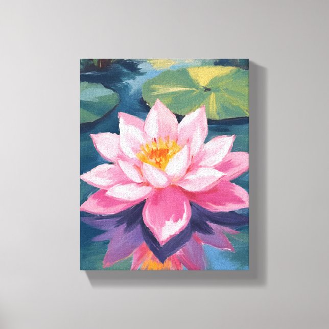 Lotus Flower Pink Water Lily Watercolor Pond Canvas Print (Front)