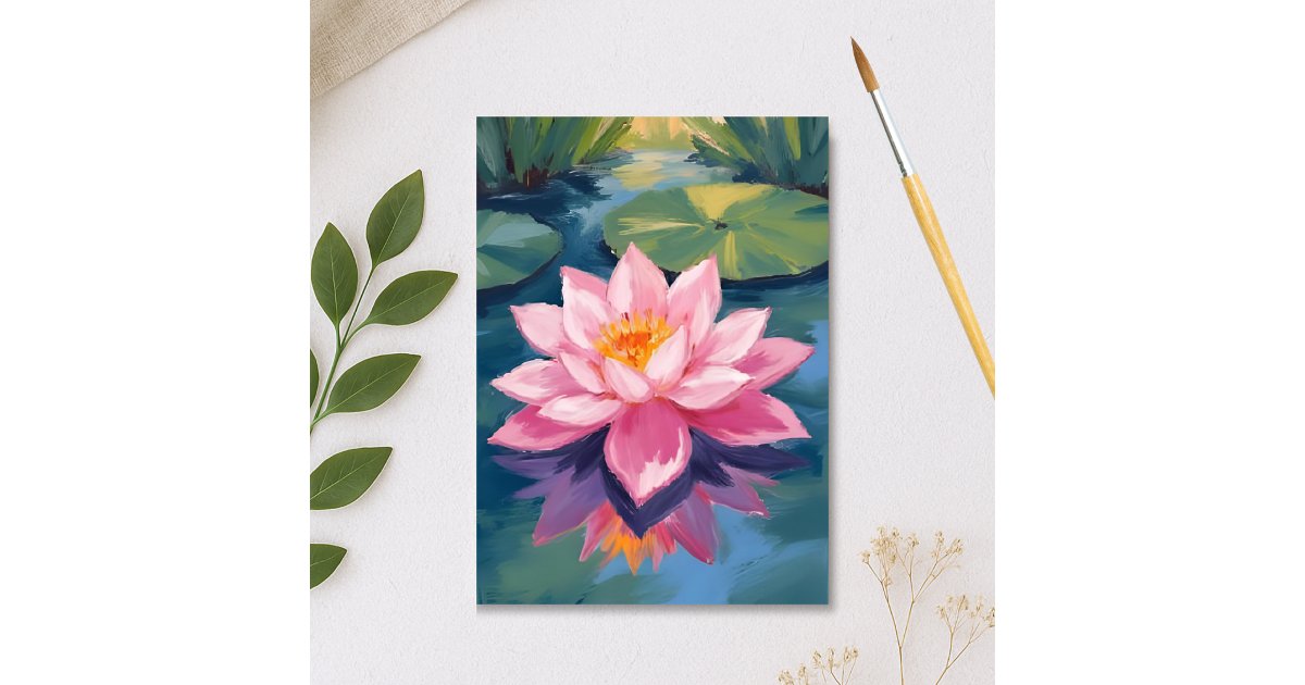 Lotus Flower Pink Water Lily Watercolor Pond Postcard | Zazzle