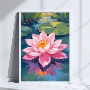 Lotus Flower Pink Water Lily Watercolor Pond Poster