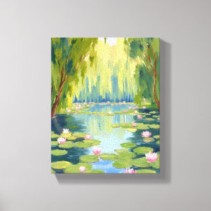 Lotus Flower Pond Green Watercolor Nature Canvas Print