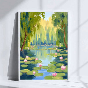 Lotus Flower Pond Green Watercolor Nature Poster