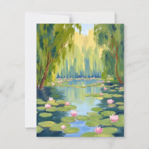 Lotus Flower Pond Green Watercolor Nature Thank You Card