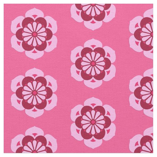 Lotus Flower Print, Fuchsia Pink and Burgundy   Fabric