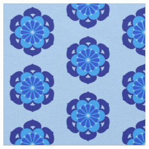 Lotus Flower Print, Indigo and Light Blue Fabric