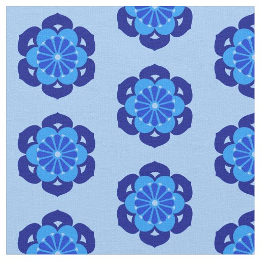 Lotus Flower Print, Indigo and Light Blue  Fabric