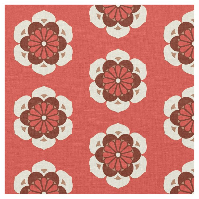 Lotus Flower Print, Mandarin Orange Fabric (Close Up)