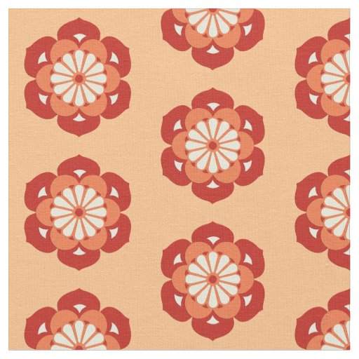 Lotus Flower Print, Pastel and Mandarin Orange Fabric