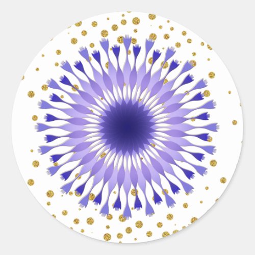 Lotus Flower Purple Gold Confetti Classic Round Sticker