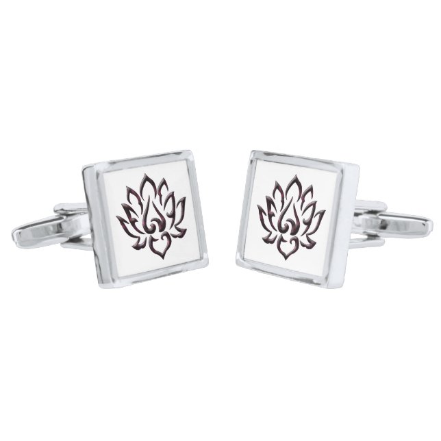 lotus flower purple universe silver cufflinks (Angled)
