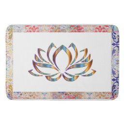 Lotus Flower Rainbow Vintage Border Personalized Bath Mat