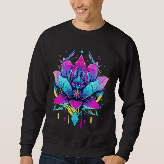 Lotus Flower Robotics Futuristic Cyberpunk Design Sweatshirt (Front)