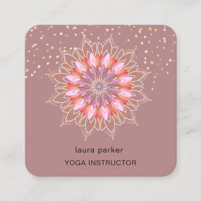  Lotus Flower Rose Gold Elegant Yoga Meditation Square Business Card (Front)