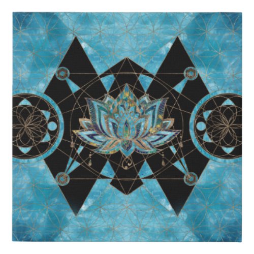 Lotus flower _ Sacred Geometry _ Blue Crystal Faux Canvas Print